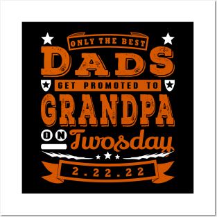 Promoted To Grandpa on Twosday Typography White Brown Text Posters and Art
